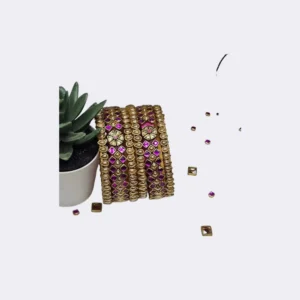 Home Premium designer silk thread bangles with intricate heavy stone work and crystal hangings