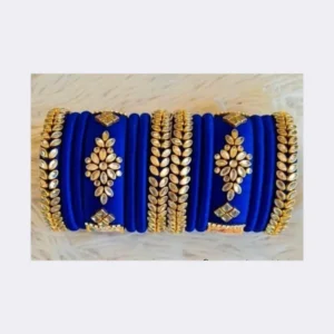 Store Elegant pastel peach silk thread bangles for engagement with heavy gold stone work and kundan accents